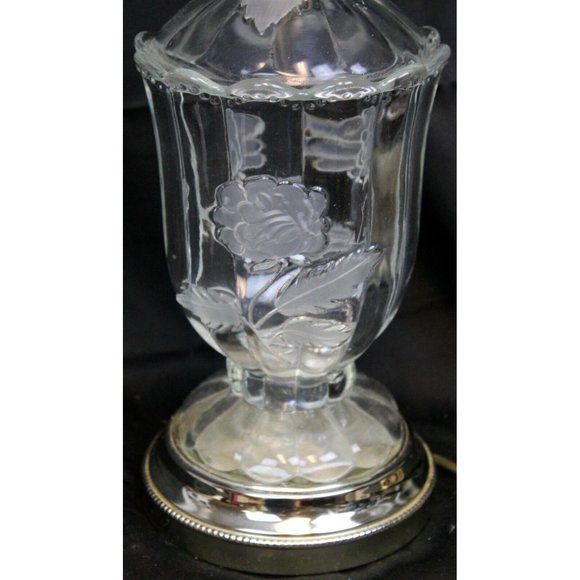 Vtg Frosted Glass Roses Clear Glass 25" Table Lamp No Shade - Picture 6 of 11